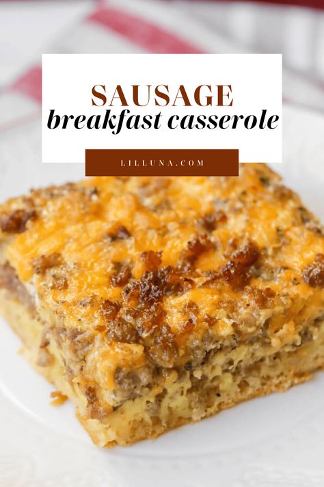 Sausage Breakfast Casserole - eggs, sausage, milk, cheese, and seasonings all layered upon a crescent sheet! The perfect way to start off your morning!! #sausagebreakfastcasserole #breakfastcasserole #breakfast #sausage #easybreakfastcasserole Six Sisters Breakfast Casserole, Six Sisters Recipes, Grits Breakfast Casserole, Sausage Egg Breakfast Casserole, Grits Breakfast, Sausage Breakfast Casserole, Grits Casserole, Plate Recipes, Breakfast Egg Casserole