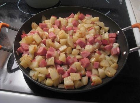 Fried Spam And Potatoes-kl Recipe Spam And Potatoes, Spam Recipes Dinners, Abalone Recipe, Recipes With Potatoes, Fried Spam, Spam Recipes, Just A Pinch Recipes, Filling Breakfast, Potato Recipe