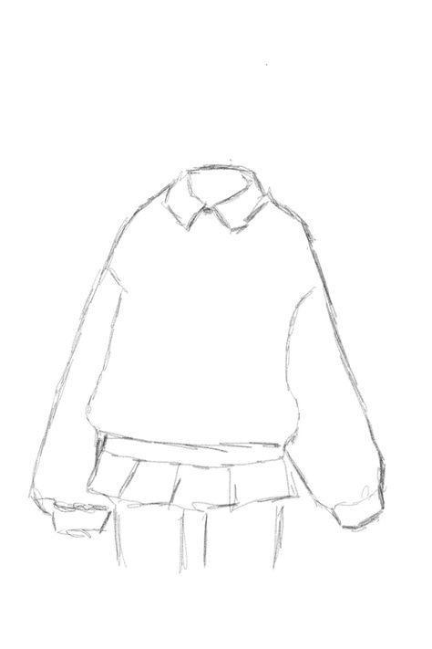 Simple Clothing Drawing, Sketch Clothes Ideas, Easy Sketches Clothes, Cute Top Drawing, Shirt Ideas For Drawing, Jumper Drawing Reference, Draw Outfits, Sweater Dress Drawing, Easy And Simple Drawings