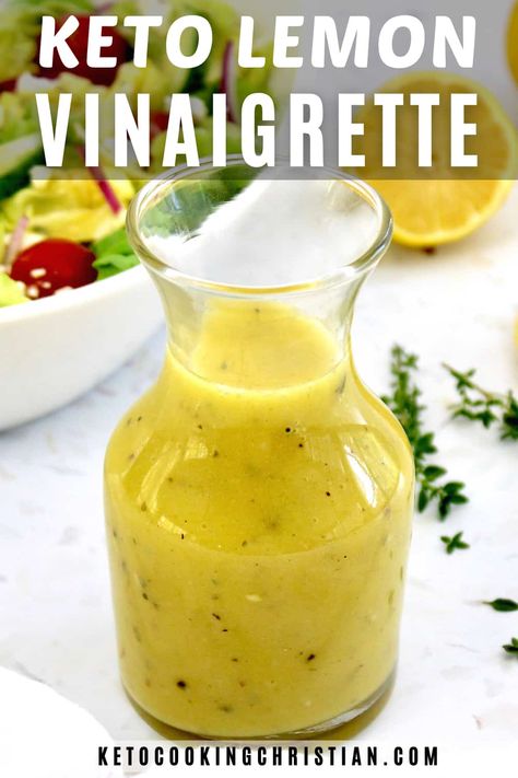 Lemon Vinaigrette Nothing compares to the bright and tangy flavors of this refreshing Homemade Lemon Vinaigrette. It's the perfect salad dressing when you're wanting to lighten things up. #ketodressing #ketosaladdressing #ketovinaigrette #lowcarbdressing Hcg Salad Dressing, Lemon Vinegarette, Lemon Basil Vinaigrette, Low Carb Salad Dressing, Low Carb Dressing, Lemon Salad Dressings, Keto Beginner, Keto Salad Dressing, Lemon Vinaigrette Dressing