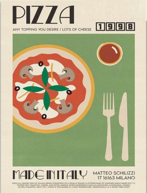 #brandingagency #design Cooking Poster Design Ideas, Vintage Food Posters Retro, Kitchen Poster Design, Vintage Pizza Poster, New Branch Opening Poster, Food Graphic Design Poster Ideas, Moodboard Design Graphic, Pizza Illustration Design, Italian Food Illustration