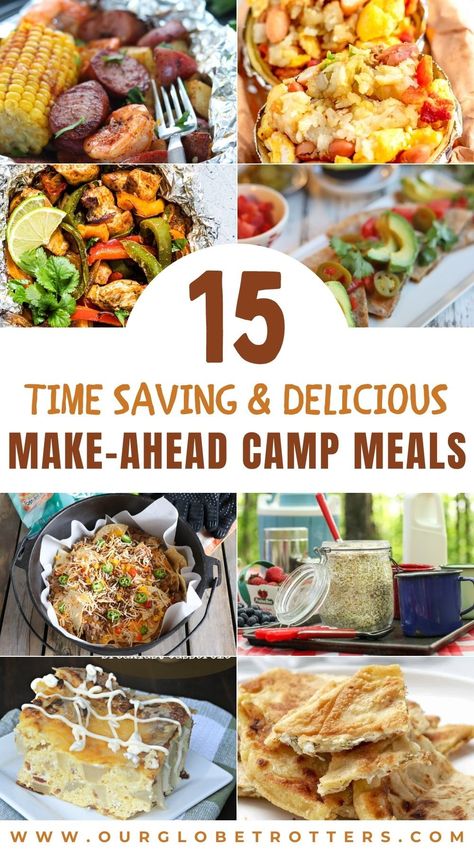 Save time and packing preparing your camp meals ahead of time. This delicious selection of lunches, dinners, sides and breakast to enjoy on the camp fire can all be prepared in advance. Make ahead camp meals | Camping with kids | Family camp dinners | One pot camp meals | Our Globetrotters Family Travel Blog Make Ahead Camping Meals, Family Camping Meals, Meals For Families, Camping Meals For Kids, Camp Meals, Campfire Dinners, Camping Food Make Ahead, Camping Meal Planning, Camping Menu