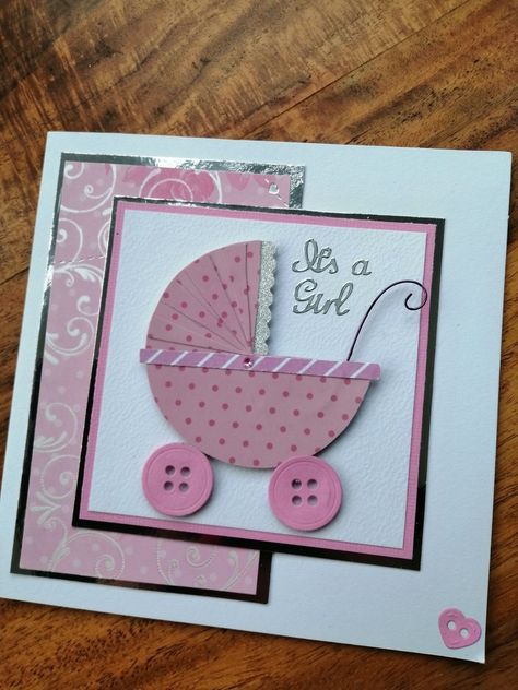 Handmade baby girl card New Baby Cards Handmade Simple, Baby Girl Card Ideas, Homemade Baby Cards, Baby Girl Cards Handmade, New Baby Cards Handmade, Baby Cards Handmade Girl, Baby Shower Cards Handmade, Cute Cards To Make, Congratulations Baby Girl