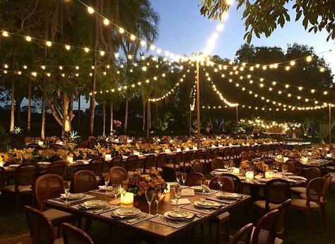 Garden Party Lighting, Backyard Fairy Lights, Outdoor Wedding Seating, Sangeet Decor, Functional Garden, Fairy Lights Decor, Corporate Dinner, Engagement Dinner, String Lights Wedding