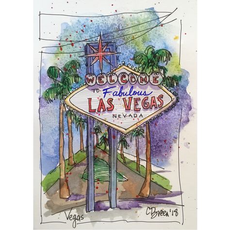 Iconic Vegas sign.  I love this city.  #urbansketching #vegas #watercolor #USk Las Vegas Watercolor, Las Vegas Drawing, Vegas Drawing, Las Vegas Painting, Las Vegas Art, Stamp Drawing, Valentines Illustration, Vegas Theme, Vegas Sign