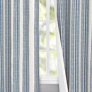 DriftAway Chris Vertical Striped Pattern Linen Blend Lined Thermal Insulated Blackout and Room Darkening Grommet Linen Curtains for Farmhouse Printed 2 Panels 52 Inch by 96 Inch Jean Navy Curtain Blue And White Curtains, Beach Curtains, Navy Curtains, Striped Curtains, Drape Panel, Texture Fabric, Trendy Home Decor, Room Color, Lined Curtains