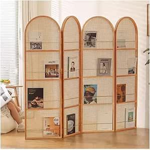 Room Divider, Folding Privacy Wooden Screen Can Store Magazines Portable Partition Screen Screen Wood for Room Separation Home Office (Color : Natural, Size : 4PCS) Living Room Divider Ideas, Vintage Rattan Furniture, Room Divider Folding, Room Separation, Boho Dining Chairs, Portable Partitions, Office Dividers, Boho Bedroom Furniture, Living Room Divider