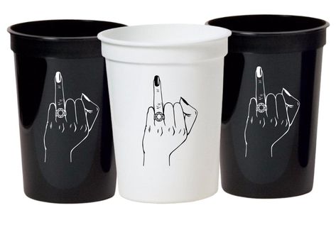 Celebrate the future bride at her bachelorette party with these cute middle finger bachelorette party cups! Each set comes with 12 cups including a special white cup for the bride-to-be. Product Details Package of 12 cups includes 1 white, 11 black Holds16OZ of liquid BPA-free plastic cups Disposable or reusable dishwasher safe Cups measure 4.5" tall and 3.5" in diameter Black Bachelorette Party, Bachelorette Party Items, White Bachelorette, Gold Bachelorette, Bachelorette Party Cups, Bridesmaid Pajama Set, Bachelorette Party Weekend, Bachelorette Bachelor Party, Awesome Bachelorette Party