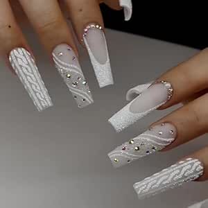 Fake Nails French Tip, Nails White French, Press On Nails White, Nails Long Square, White Press On Nails, Usa Nails, Press On Nails Long, Fake Nails Long, Nail Store