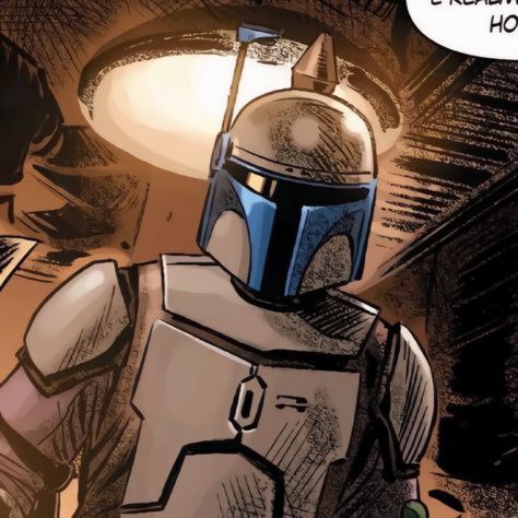 A comic panel of Jango Fett in his Mandalorian armor from Star Wars Boba Fett Art, Star Wars Pfp, Us Agent, Anime Egyptian, Jango Fett, Marvel Fanart, Star Wars Drawings, Star Wars Tattoo, Bounty Hunters