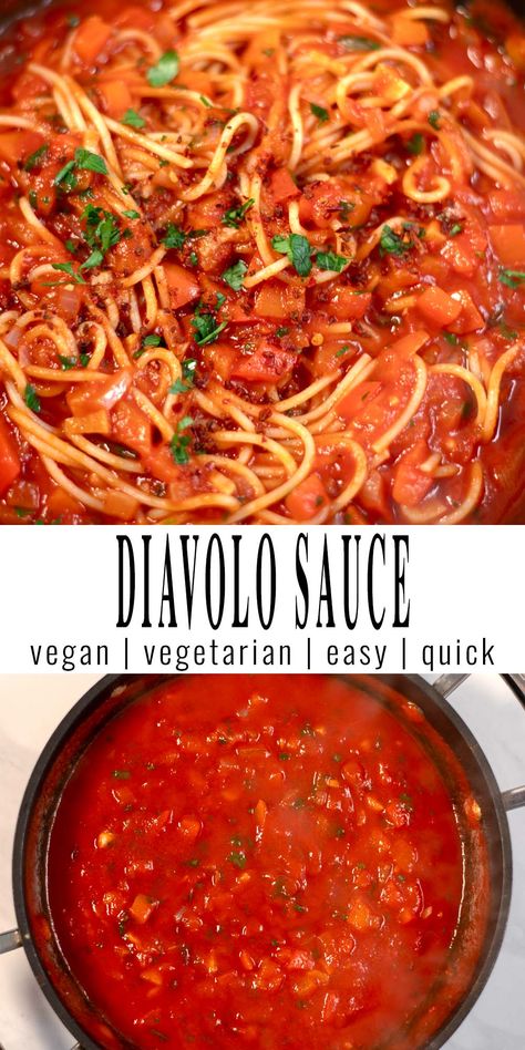 Quick Diavolo Sauce Recipe Diavolo Sauce Recipe, Diavolo Pasta, Diavolo Sauce, Easy Mediterranean Recipes, Chili Sauce Recipe, 30 Minute Meals Easy, Eating Vegan, Spicy Tomato Sauce, Vegan Pasta Recipes