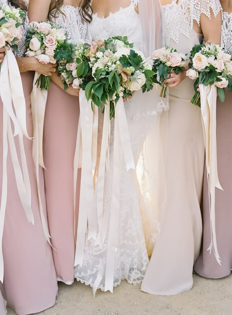 pretty bridesmaid dresses via once wed Mauve Bridesmaid, Mauve Bridesmaid Dress, Romantic Rustic Wedding, Earthy Wedding, Destination Wedding Mexico, Vineyard Wedding, Romantic Weddings, Secret Wedding, Bridesmaid Bouquet