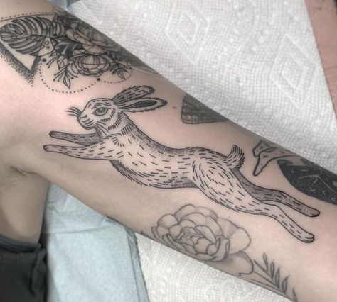 Traditional Tattoo Rabbit, Abstract Tattoo Ideas, Abstract Tattoos, Cow Tattoo, Rabbit Tattoo, Bunny Tattoos, Rabbit Tattoos, Stomach Tattoos, Stylist Tattoos