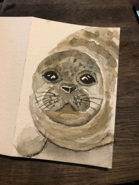 Seal Watercolor Painting, Seal Watercolor, Seal Painting, White Board Drawings, Grey Seal, Painting Reference, Drawing Conclusions, Watercolour Inspiration, Oil Pastel Drawings