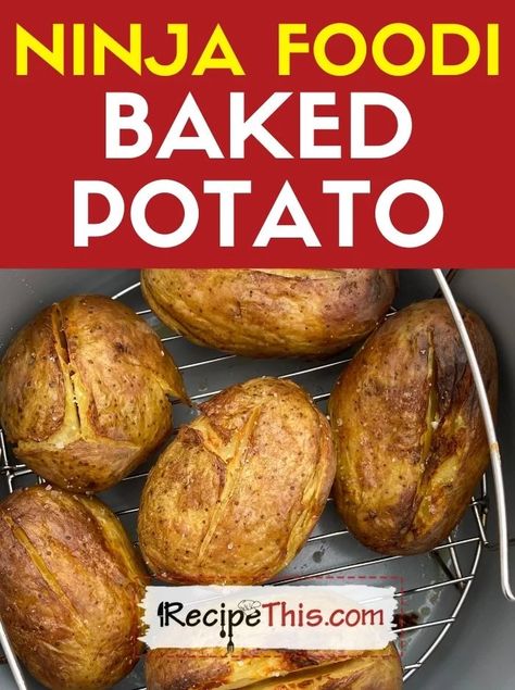 Pressure Cooker Baked Potatoes, Ninja Cooking System, Cooking Baked Potatoes, Ninja Cooking System Recipes, Crispy Baked Potatoes, Jacket Potatoes, Perfect Baked Potato, Making Baked Potatoes, Ninja Recipes