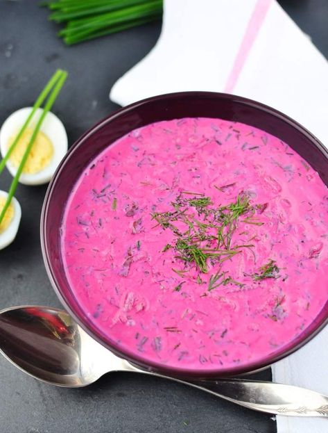 Polish Chilled Beet Soup (Chlodnik) Chilled Soup Recipes, Borscht Soup, Beetroot Soup, Nourishing Food, Chilled Soup, Beet Soup, Summer Soup, Nourishing Foods, Clean Cooking