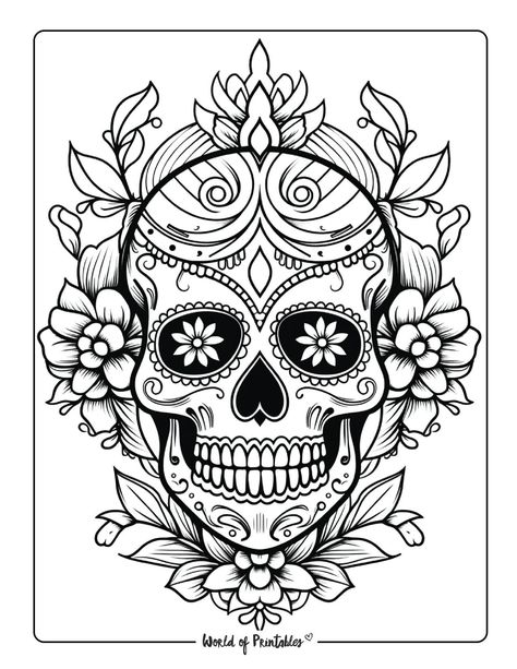 Sugar Skull Coloring Pages, Skull Template, Skull Coloring, Free Adult Coloring Printables, Sugar Skull Artwork, Color By Number Printable, Skull Coloring Pages, Skull Designs, Adult Colouring Printables