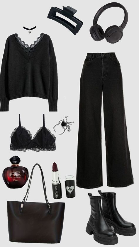 #autumnoutfit Uni Outfits, Gothic Outfits, Alternative Outfits, Goth Outfits, Autumn Outfit, Edgy Outfits, Grunge Outfits, Outfits Casuales, Black Outfit