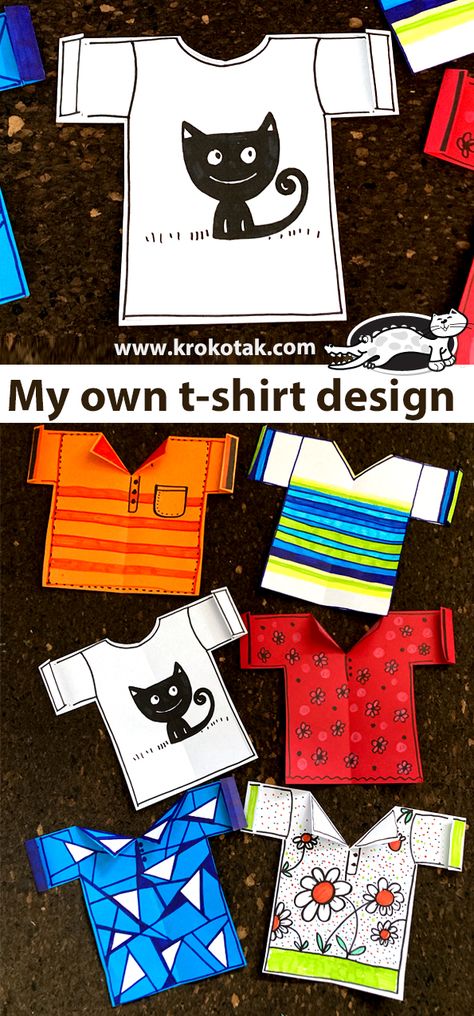 My own t-shirt design Fashion Crafts For Kids, Aesthetic Craft Ideas, Craft Ideas For Beginners, Flower Making Crafts, Craft For Beginners, Aesthetic Craft, Preschool Art Projects, Children Activities, Elementary Spanish