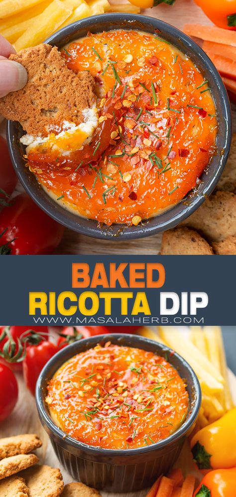 My ricotta dip topped with jam. Whip it, bake it and serve it. Easy, tasty and beautiful! Cream Cheese Dip Appetizers, Sundried Tomato Cream Cheese, Cheese Dip Appetizers, Wedge Dip, Meatless Appetizers, Ricotta Cheese Dip, Baked Dip Recipes, Savory Dip Recipes, Ideas For Movie Night