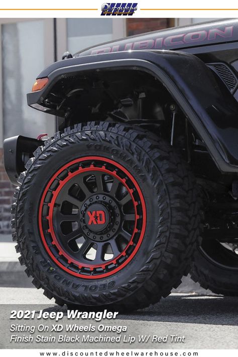 Check Out This 2021 Jeep Wrangler Sitting On XD Wheels Omega Finish Stain Black Machined Lip W/ Red Tint. Visit Discounted Wheel Warehouse online or in-store for best prices on wheels. NO CREDIT CHECK financing options. Free shipping. Free mount & balance on all wheel & tire packages. Photos Via XD Wheels #discountedwheelwarehouse #customwheels #customrims #rimshop #tireshop #freeshipping #aftermarketwheels #fitmentonpoint #2021jeep #wrangler #xdwheels #wheels #tires #rims #stainblack #redtint Jeep Wrangler Rims, Jeep Wrangler Wheels, Jeep Rims, 2021 Jeep Wrangler, Jeep Wheels, Beats Pill, Off Road Racing, Wheel And Tire Packages, Aftermarket Wheels