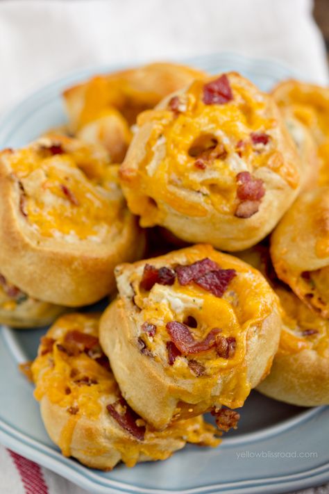 Ranch Cheddar Bacon Pinwheels Yellow Bliss Road, Cheesy Bread, Bacon Cheddar, Bread Rolls, Cheddar Cheese, Cheddar, Appetizer, Bacon, Muffins