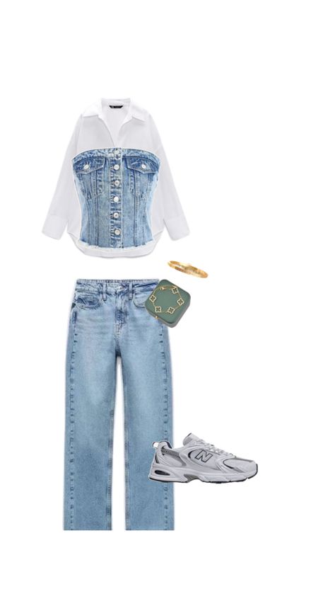 outfit jean zara bleu avec top en jean ,une chemise blanche en dessous Outfit Zara Drip, Jean Zara, Outfit Jean, Zara Drip, Outfit Zara, Mode Zara, Outfit Jeans, Outfit Idea, Zara