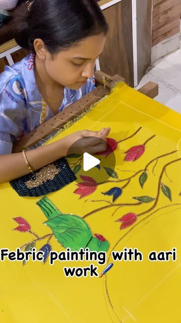 Fabric Painting Aari Work, Fabric Paint With Aari Work, Fabric Paint On Blouse, Paint Work On Fabric Dress, Painting With Aari Work, Fabric Painting With Aari Work, Blouse Painting, Fabric Colour Painting, Latest Embroidery Designs