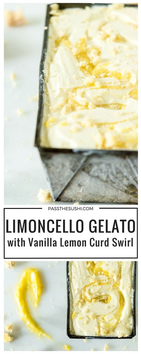 Limoncello Gelato with Vanilla Lemon Curd Swirl and shortbread cookie crumble Limoncello Gelato, Limoncello Ice Cream, Italian Gelato Recipe, Gelato Recipes, Gelato Flavors, Frosty Recipe, Cookies Lemon, Italian Gelato, Cookie Crumble