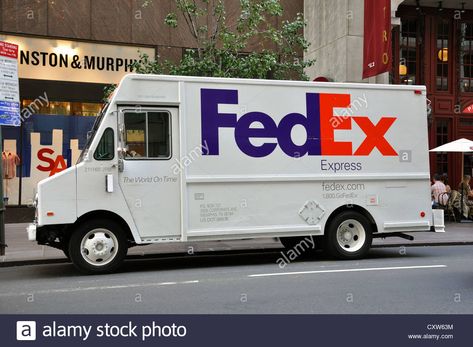 Download this stock image: FedEx truck, New York City, USA - CXW63M from Alamy's library of millions of high resolution stock photos, illustrations and vectors. Fedex Truck, Blue And White Outfits, Catchy Slogans, College Tuition, Baskin Robbins, Hidden Messages, Popular Mechanics, The Krazy Coupon Lady, Brand Logos