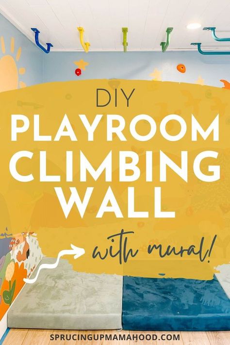 Discover how to transform your playroom with a DIY climbing wall and fun, colorful mural! This project is perfect for parents looking to create an engaging and active space for their toddlers. Follow our easy tutorial to build a safe and exciting climbing wall, complete with monkey bars and vibrant designs. Your kids will love their new indoor adventure zone! Basement Jungle Gym, Active Kids Room, Toddler Climbing Wall, Active Playroom, Kids Climbing Wall, Fun Mural, Kids Indoor Gym, Kids Rock Climbing, Diy Climbing Wall