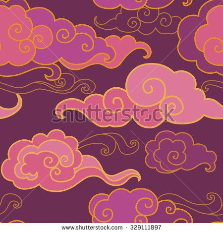 Traditional oriental ornament in purple tones. Clouds on the sky. Vector seamless pattern - stock vector Sky Vector, Cloud Illustration, Clouds In The Sky, Cloud Tattoo, Chinese Pattern, Cloud Art, Purple Tones, Cloud Drawing, Clouds Pattern