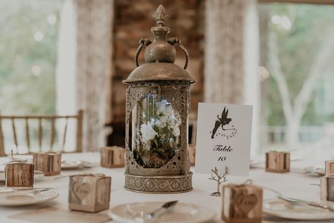 Tinker Bell Wedding Theme, Peter Pan Wedding Theme, Peter Pan Themed Wedding, Tinkerbell Wedding Theme, Neverland Wedding Theme, Tinkerbell Wedding, Tinker Bell Centerpieces Ideas, Peter Pan Wedding, Disney Wedding Centerpieces