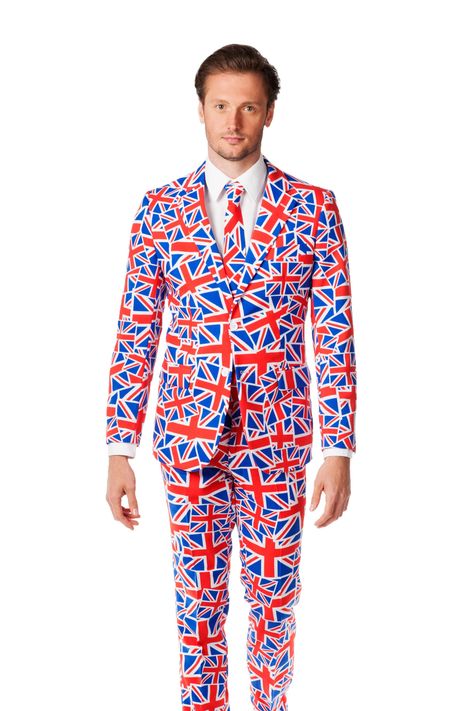 Shinesty Suits Collection: Union Jack MeHoff British Flag Suit British Flag Dress, Ugly Suits, Guys Suits, Crazy Suits, Usa Beach, Stacy London, Love You Funny, Crazy Party, Beach Retro