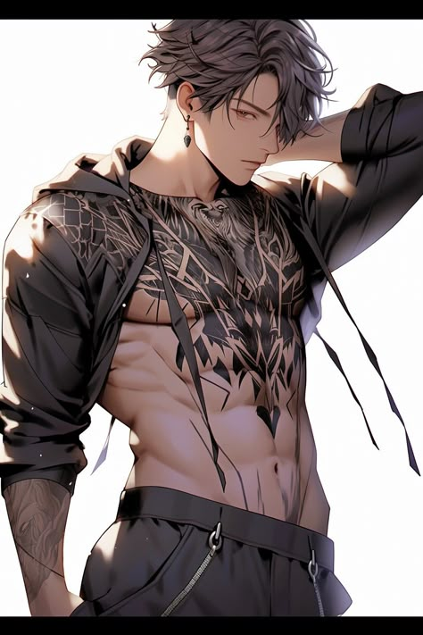 Abs Anime Guy, Possessive Anime Guy, Attractive Anime Men, Hot Anime Male Character Fanart, Hot Anime Guy Art Drawing, Anime Boy Abs, Hot Anime Guy Drawing, Shirtless Anime Guy, Anime Guy Shirt Less