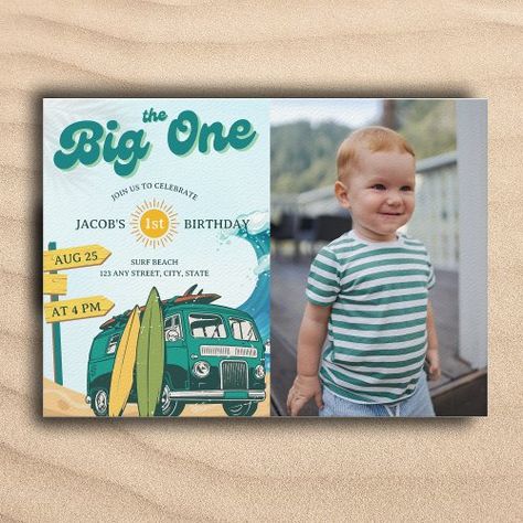 $2.09 | The Big One Surf Vintage 1st birthday Photo - the big one, surf, surfing, 1st birthday invitation, boy, beach, waves, vintage 1st birthday invitation, surfboard retro, photo 1st birthday invitation Vintage 1st Birthday, 1st Birthday Invitations Boy, Beach Elements, Birthday Prayer, 1st Birthday Photo, Surf Vintage, Birthday Cheers, Vintage Birthday Cards, Photo Birthday Invitations