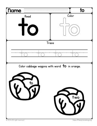 With these hands-on activities, your preschooler will get ready to read. Here she will complete a bunch of tasks and learn the sight word to. Get ahead and learn more sight words with these fun worksheets.Looking for more hands-on activities? Check these pre primer words Sight Words Worksheets, Basic Sight Words, The Sight Word, Kindergarten Phonics Worksheets, Learning Sight Words, Dolch Sight Words, Sight Word Worksheets, English Worksheets For Kids, Phonics Kindergarten