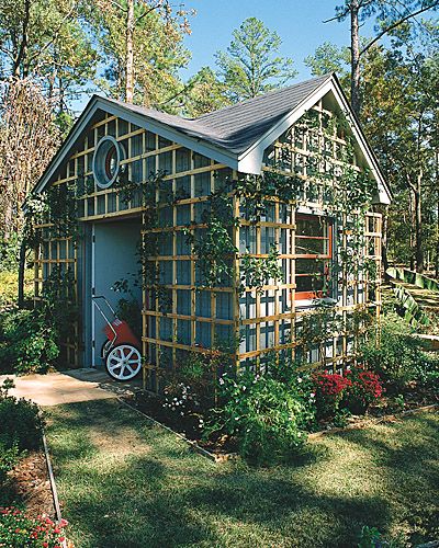 OMGOODNESS!!!! Now i want to cover my whole house like this and have my garden grow up the house!!! *pluck to memory bank* Shed Makeover, Greenhouse Shed, Garden Vines, Shed Plan, Greenhouse Plans, Backyard Sheds, Backyard Shed, Metal Shed, Diy Shed