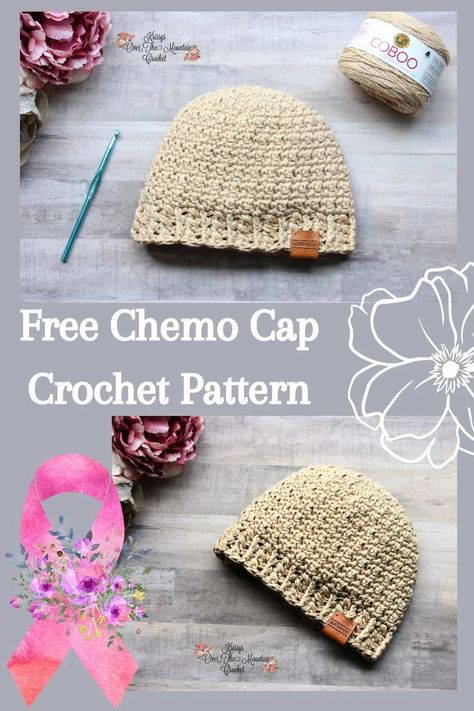 Fast To Crochet Chemo Cap | Free Pattern - Krissys Over The Mountain Crochet Crochet Chemo Caps Free Patterns For Women, Single Crochet Hat Pattern Free, Chemo Caps Pattern Knitted, Chemo Caps Pattern Crochet, Chemo Hats Crochet Patterns Free, Chemo Hat Patterns Free Sewing, Crochet Cap Pattern Free, Chemo Hats, Crochet Chemo Caps Free Patterns