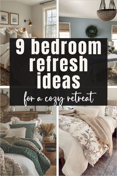 Need some bedroom inspiration? Discover 9 cozy and stylish ideas to transform your space. From earthy tones to layered bedding, these tips will help you create the ultimate retreat. Color Combo Bedding, Comforter Sets King Size, Earthy Bedding Bedroom, Master Makeover Bedroom, Timeless Guest Bedroom, Target Bedding Ideas Farmhouse, Bedrooms With Couches Ideas, Farmhouse Guest Bedroom Decor Ideas, Full Size Bedding Ideas