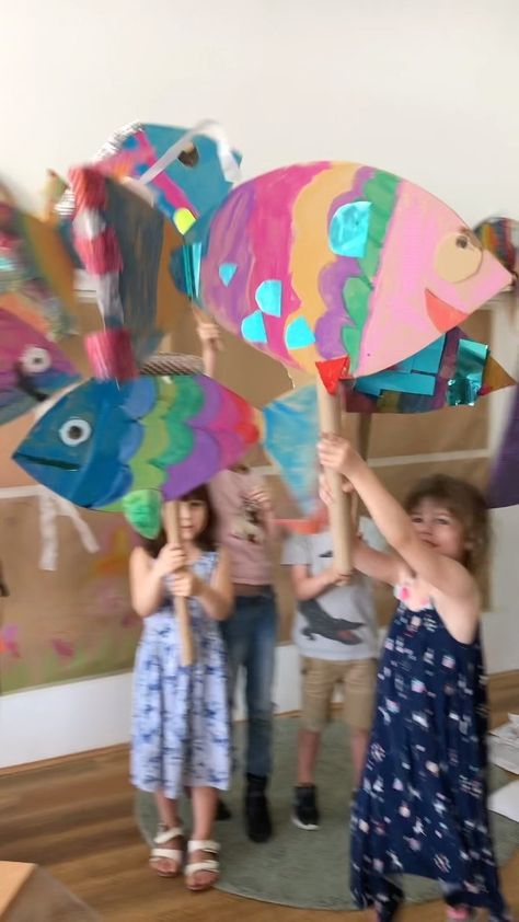 Bringing back this lovely GIANT fish puppet activity from a few years ago - it’s a Fish Dance Party! (Btw - school holiday programs are… | Instagram Fish Puppets On Stick, Fish Puppets, Fish Puppet, Seussical Jr, Seussical Costumes, Fishing Cupcakes, School Holiday Activities, Giant Fish, Holiday Program