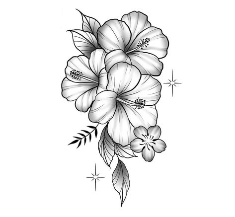 Back Tattoo Women Hawaiian, Hibiscus Bouquet Tattoo, Hibiscus Flower Tattoo Stencil, Habisquis Flower Tat, Floral Tattoo With Butterfly, Hisbusic Flower Tattoo, Flower Tattoos On Thigh, Hibiscus Flower Tattoos Sleeve, Hibiscus Tattoo Color