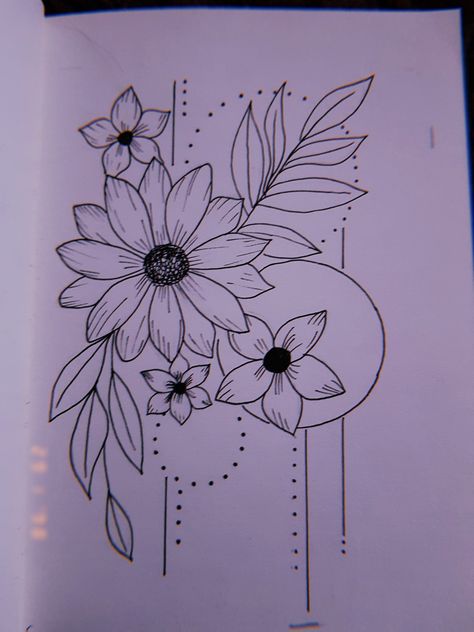 Flower Doodle Art Design, Bujo Drawings, Cute Flower Drawing, Flowers Step By Step, Floral Drawings, How To Draw Flowers, Wall Drawings, Draw Flowers, Clever Tattoos