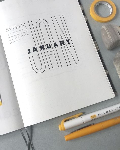 January Monthly Spread, Minimalist Bullet Journal, Weekly Log, January Bullet Journal, Bullet Journal 2020, Bullet Journal 2019, Bullet Journal Ideas Templates, Bullet Journal Cover Page, Bullet Journal Notes