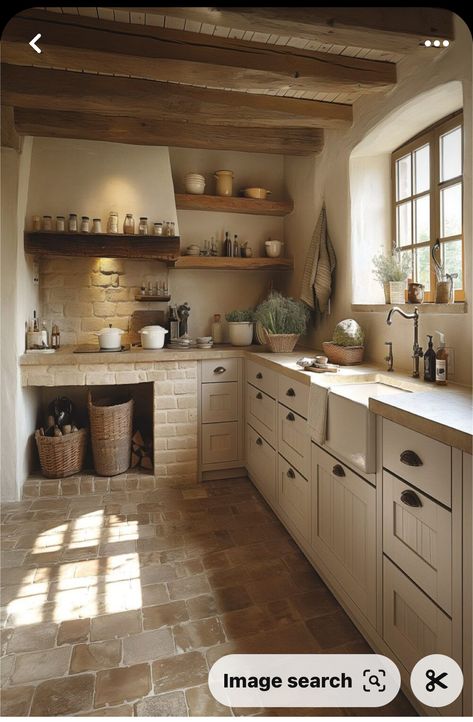 Vintage Cottage Kitchens Farmhouse Style, Cozy Rustic Home Aesthetic, Country Aesthetic Home, European Home Aesthetic, Small Farmhouse Interior, 90s House Aesthetic, Cheap Countertop Ideas, Italian Kitchen Aesthetic, Cottage Home Aesthetic