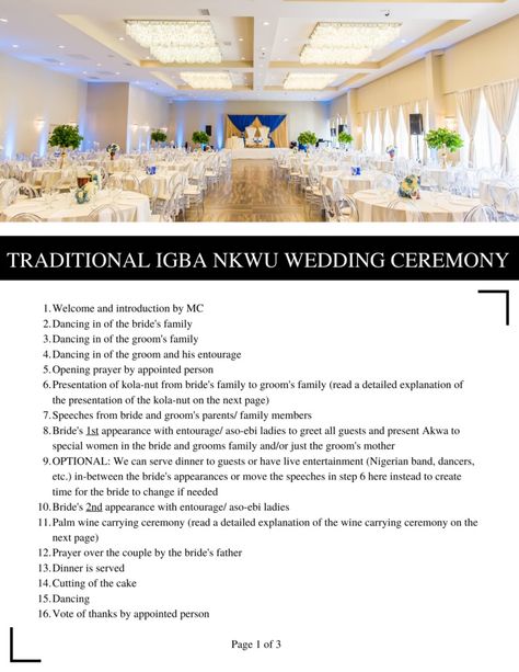 The Ultimate Guide to Nigerian Wedding Traditions For Igbo Weddings - Event Design By BE Traditional Nigerian Wedding, Nigerian Wedding Reception, Igbo Bride Traditional Weddings, Nigerian Wedding Decor, Wedding Program Examples, Wedding Order Of Events, Igbo Traditional Wedding, Nigerian Traditional Wedding, Wedding Color Combinations