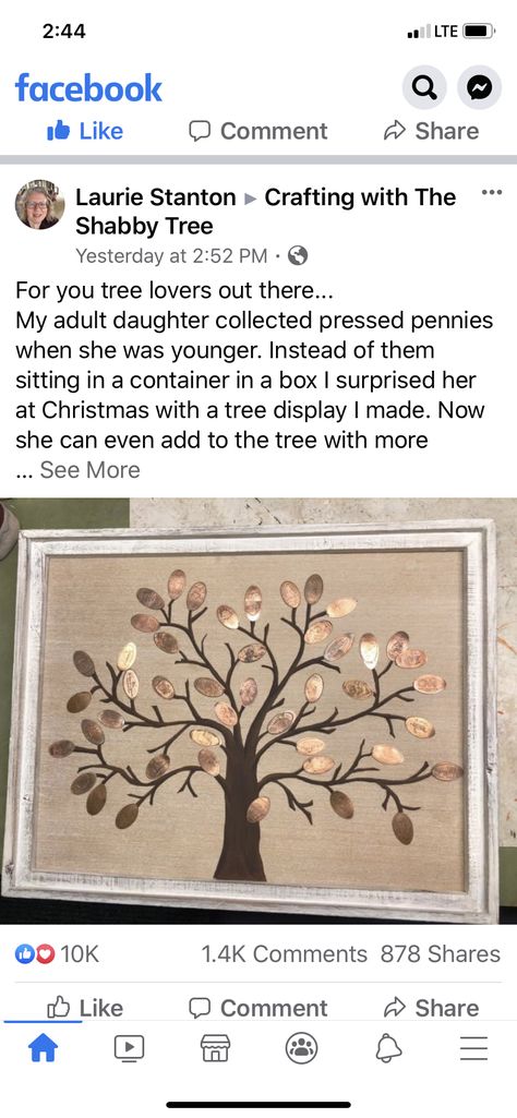 Pressed Pennies Display, Pressed Penny Display, Penny Display, Penny Craft, Pressed Pennies, Tree Lover, Disney Diy, Art Display, Fun Crafts