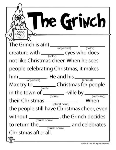 Christmas Mad Libs, Grinch Christmas Party, Grinch Party, Christmas Teaching, Christmas Worksheets, Mad Libs, Christmas School, Christmas Classroom, Christmas Party Games