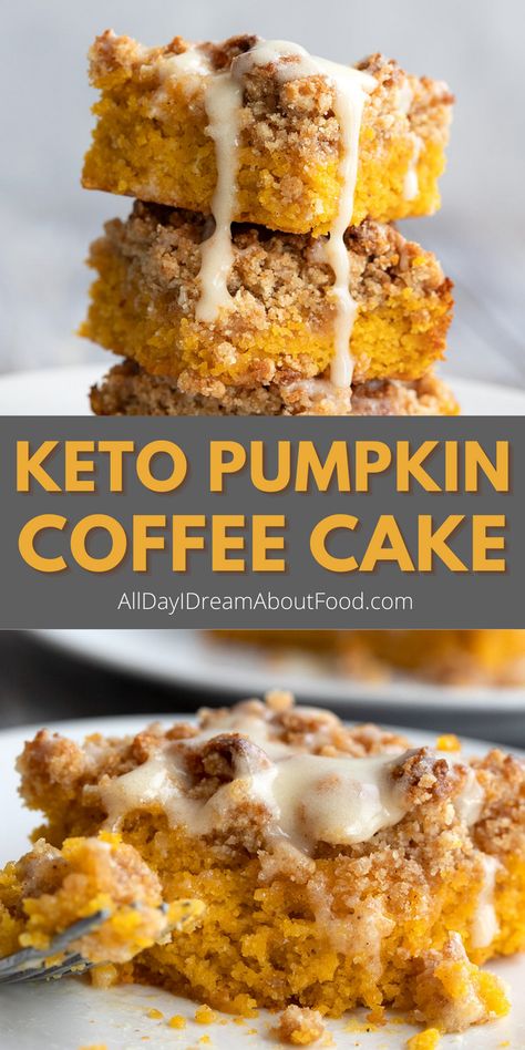 Pumpkin Crumb Cake is the ultimate keto fall dessert recipe. Tender low carb cake with pumpkin and spice, and a delicious brown “sugar” crumb topping. The perfect keto coffee cake recipe! Keto Pumpkin Coffee, Clean Keto Recipes, Keto Yogurt, Pumpkin Coffee Cake, Keto Chili, Keto Crockpot, Clean Keto, Pumpkin Coffee Cakes, Keto Holiday