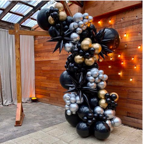 Arch For Birthday Party, Black Balloon Arch, Black Balloon, Silver Balloon, 30th Bday, Black Balloons, Gold Balloons, Reveal Parties, Balloon Arch